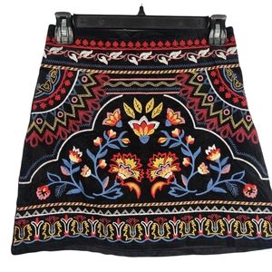 Flying Tomato Boho Cotton Velvet Embroidered Mini Skirt Small